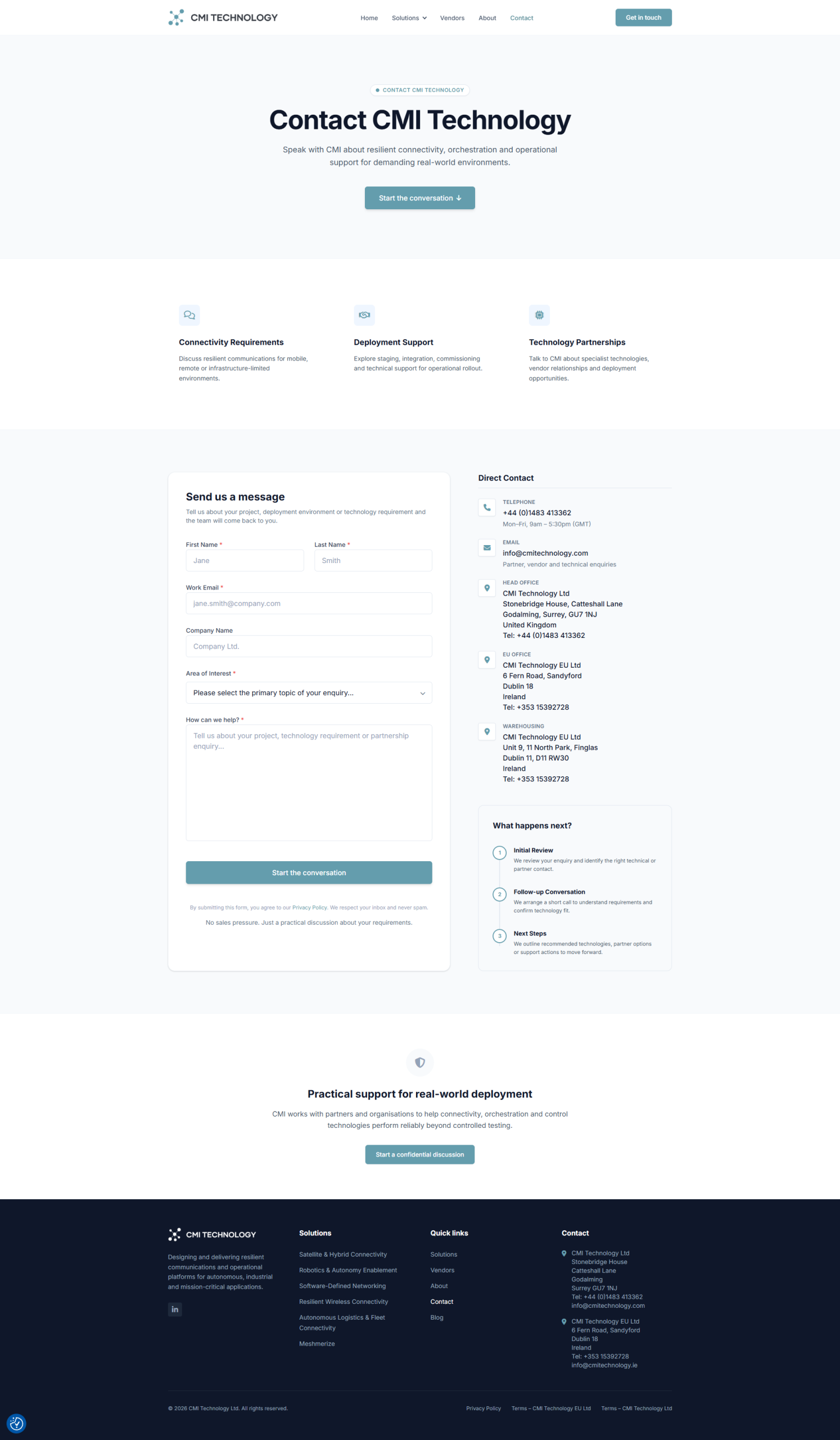 CMI Technology contact and enquiry page