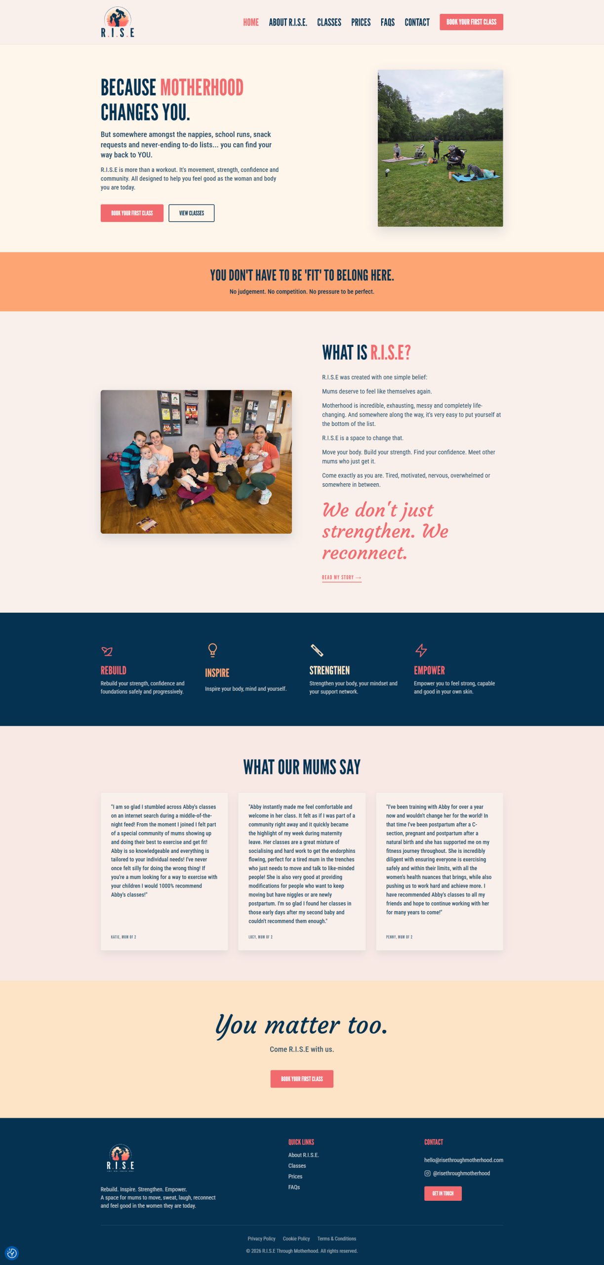 R.I.S.E Through Motherhood custom WordPress website homepage