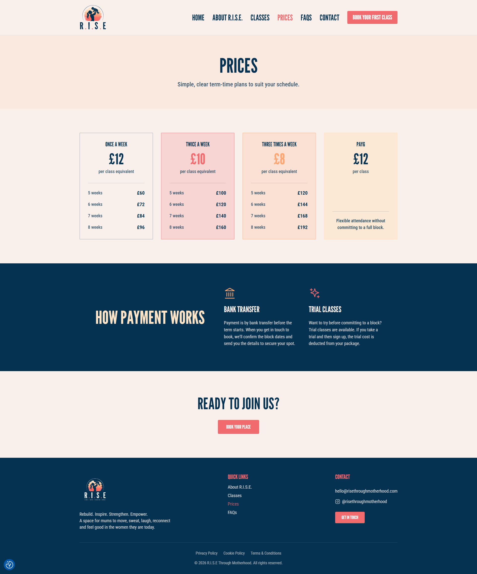 R.I.S.E Through Motherhood WordPress pricing page