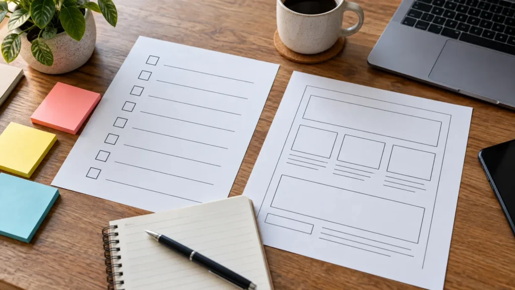 Web project scope checklist and page planning