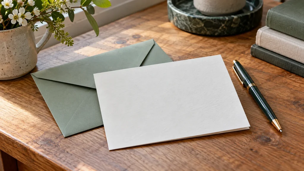 Blank customer follow-up note and envelope