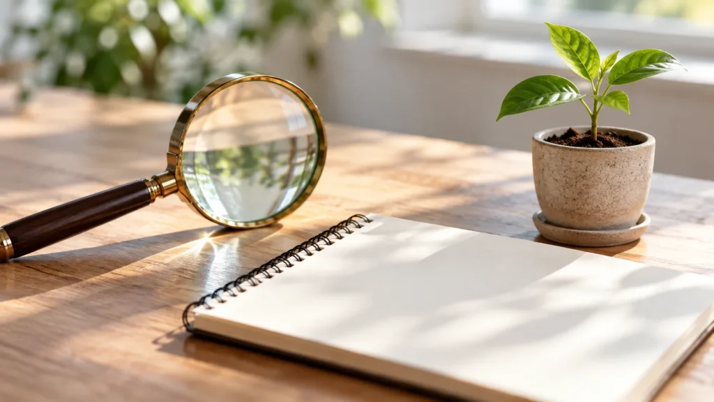 Magnifying glass and seedling for long-term SEO