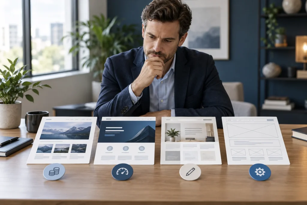 Business owner comparing different website platform options